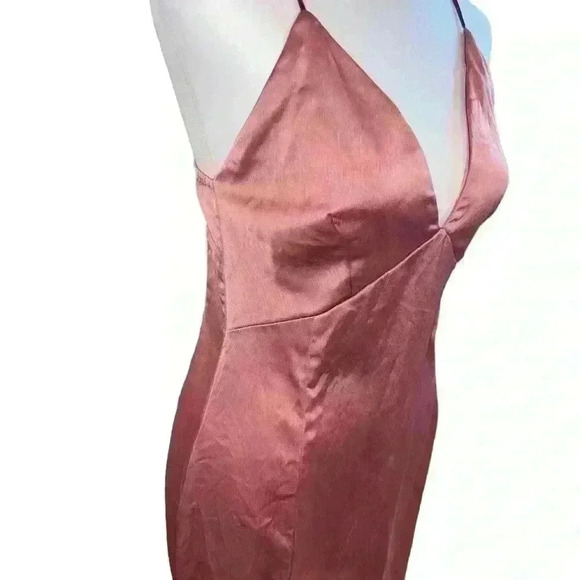 Nasty Gal Midi Satin Slip Dress Size 6 With A High Slit And Plunging Neckline - Picture 4 of 7